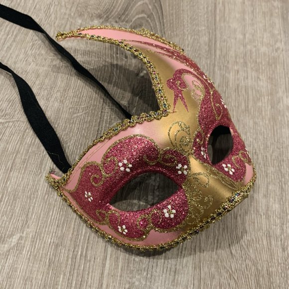 Pink & Gold Glitter Swan Masquerade Mask - Picture 2 of 5
